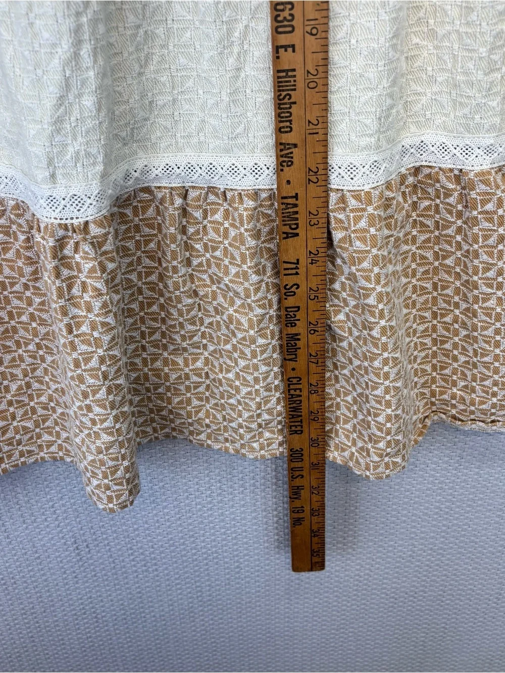 LOVELO Embroidered Color Block Collared Dress Cream Tan Med 100% Cotton Boho EUC